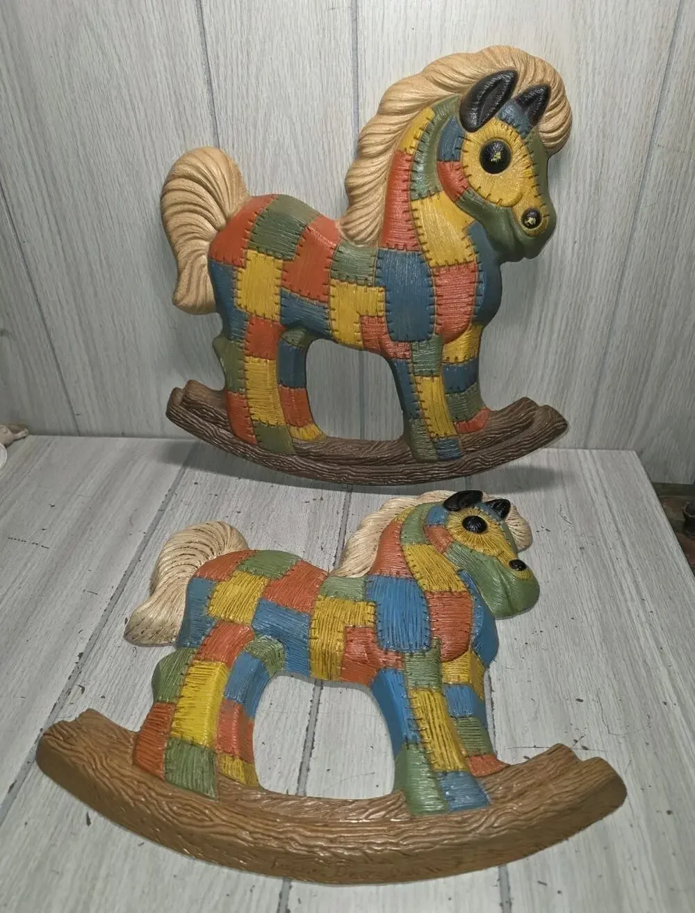 Vtg 70s Multi Color Patchwork Rocking Horse Wall Decor Foam Nursery Childs Room